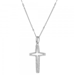 14K White Gold 0.30 carat Diamonds Stylish Cross Pendant