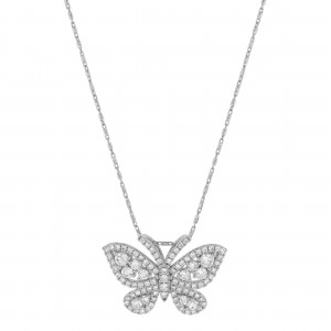 14K White Gold 1.30 carat Diamonds Butterfly Necklace