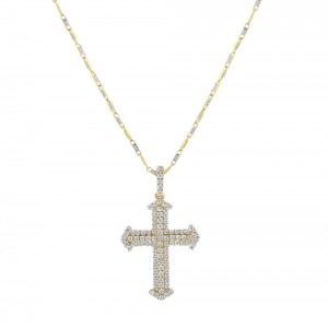 14K Yellow Gold 0.42 carat Diamonds Stylish Diamond Tip Cross Pendant