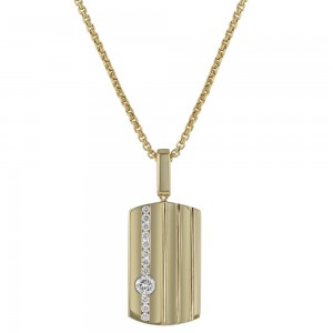 14K Yellow Gold 0.50 carat White Diamonds Dog Tag Pendant