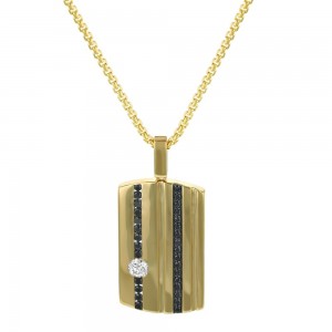 14K Yellow Gold 0.75 carat Black and White Diamonds Dog Tag Pendant