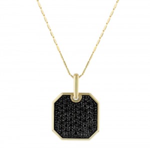 14K Yellow Gold 1.25 carats Black Diamonds Octagon Shape Dog Tag Pendant
