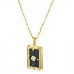 14K Yellow Gold 1.0 carat Black and White Diamonds Rectangle Box Pendant