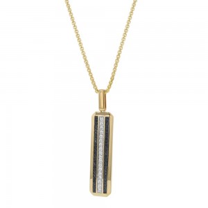 14K Yellow Gold 0.75 carat Black and White Diamonds Elongated Rectangle Pendant