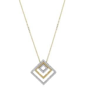 14K Two Tone Gold 0.43 carat Diamonds Three Squares Pendant