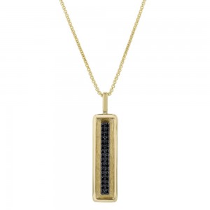 14K Yellow Gold 1.0 carat Black Diamonds Textured Rectangle Pendant