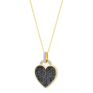 14K Yellow Gold 1.25 carats Black and White Diamonds Heart Shape Pendant
