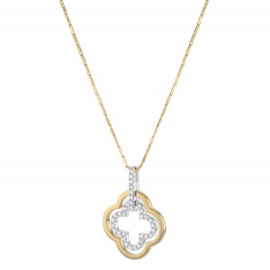 14K Two Tone Gold 0.50 carat Diamonds Clover Frame Pendant