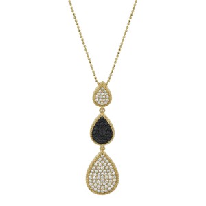 14K Yellow Gold 1.00 carat Black and White Diamonds Pear Drop Pendant
