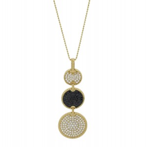 14K Yellow Gold 1.25 carats Black and White Diamonds Round Drop Pendant