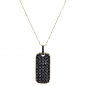 14K Yellow Gold 1.10 carat Black Diamonds Dog Tag Pendant