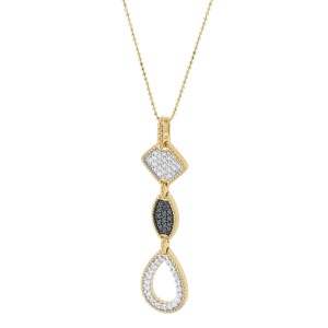 14K Yellow Gold 0.75 carat Black and White Diamonds Multy Shapes Drop Pendant