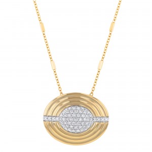 14K Yellow Gold 0.70 carat Diamonds Textured Oval Pendant