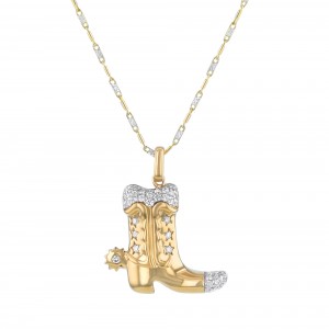 14K Yellow Gold 0.30 carat Diamonds Cowboy Boot Pendant