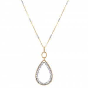 14K Yellow Gold 0.72 carat Diamonds Milgrain Open Taerdrop Pendant