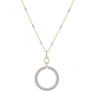 14K Yellow Gold 0.85 carat Diamonds Milgrain Open Circle Pendant