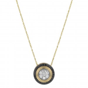 14K Yellow Gold 0.60 carat Black and White Diamonds Round Pendant