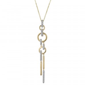 14K Yellow Gold 0.35 carat White Diamonds Crcles and Sticks Drop Necklace