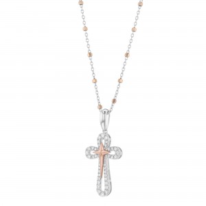 14K Two Tone Gold 0.25 carat Diamonds Cross Pendant