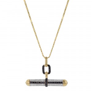 14K Yellow Gold 0.85 carat Black and White Diamonds Bar Pendant