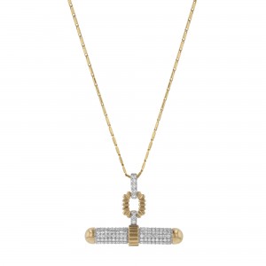 14K Yellow Gold 0.80 carat White Diamonds Bar Pendant