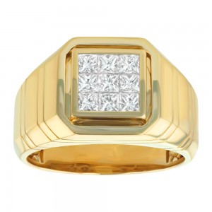 14K Yellow Gold 1.0 carat White Diamonds Square Ring
