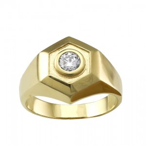 14K Yellow Gold 0.50 carat White Diamond Hexagon Ring