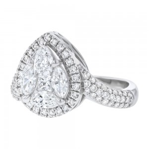 14K White Gold 1.75 carats Fancy Cut Diamonds Pear Shape Halo Ring