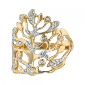 14K Yellow Gold 0.25 carat Diamonds TREE OF LIFE Ring