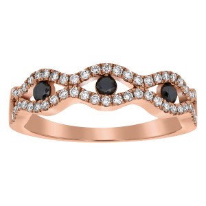 14K Rose Gold 0.50 carat Black and White Diamonds Semi Eternity Wave Band Ring