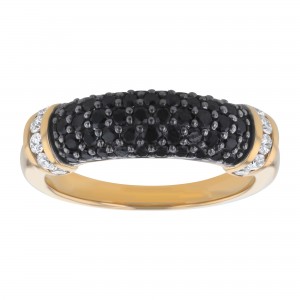 14K Yellow Gold 1.00 carat Black and White Diamonds Dome Band Ring