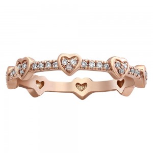 14K Rose Gold 0.20 carat Diamonds Hearts Eternity Band Ring