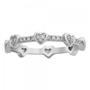 14K White Gold 0.20 carat Diamonds Hearts Eternity Band Ring