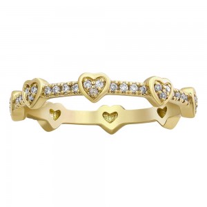 14K Yellow Gold 0.20 carat Diamonds Hearts Eternity Band Ring