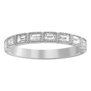 14K White Gold 0.70 carat Baguette Diamonds Semi Eternity Vintage Band Ring