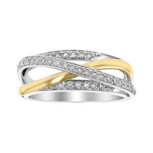 14K Two Tone Gold 0.45 carat Diamonds Multi Row Crossover Fashion Ring