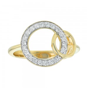 14K Yellow Gold 0.25 carat Diamonds Geometric Entwined Circles Ring