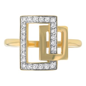 14K Yellow Gold 0.25 carat Diamonds Geometric Entwined Rectangles Ring