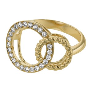 14K Yellow Gold 0.35 carat Diamonds Geometric Entwined Circles Ring