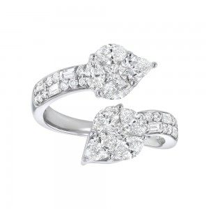 14K White Gold 2.0 carats Fancy Cut Diamonds Bypass Ring