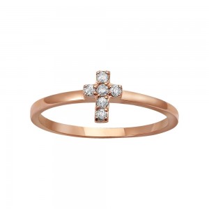 14K Rose Gold 0.10 carat Diamonds Dainty Cross Band Ring