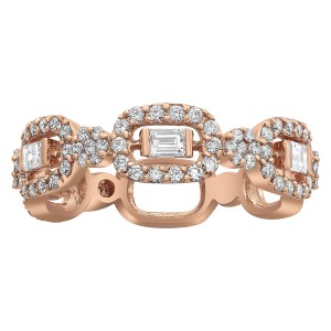14K Rose Gold 0.95 carat Baguette and Round Diamonds Semi Eternity Band Ring