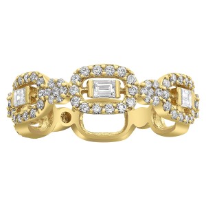 14K Yellow Gold 0.95 carat Baguette and Round Diamonds Semi Eternity Band Ring