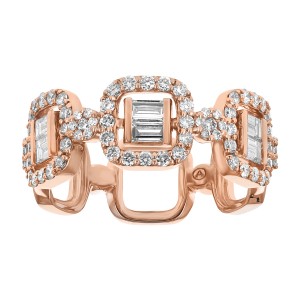 14K Rose Gold 1.00 carat Baguette and Round Diamonds Wide Band Ring