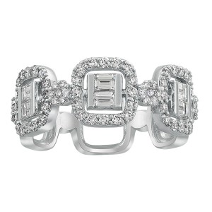 14K White Gold 1.00 carat Baguette and Round Diamonds Wide Band Ring