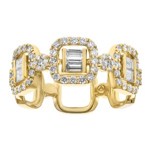 14K Yellow Gold 1.00 carat Baguette and Round Diamonds Wide Band Ring