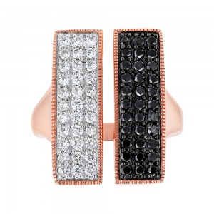 14K Rose Gold 1.2 carats Black and White Diamonds Geometric Split Rectangle Ring