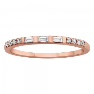 14K Rose Gold 0.16 carat Baguette and Round Diamonds Band Ring