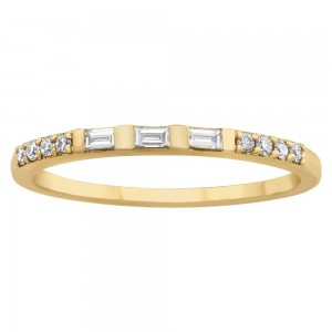 14K Yellow Gold 0.16 carat Baguette and Round Diamonds Band Ring