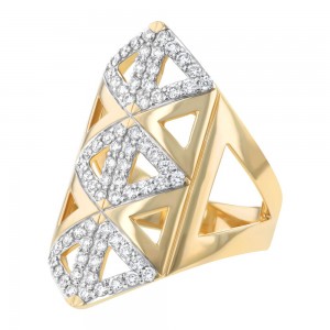 14K Yellow Gold 0.85 carat Diamonds Wide Geometric Ring